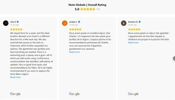 Aperçu du module d'avis Google : note globale 5,0 sur 336 avis