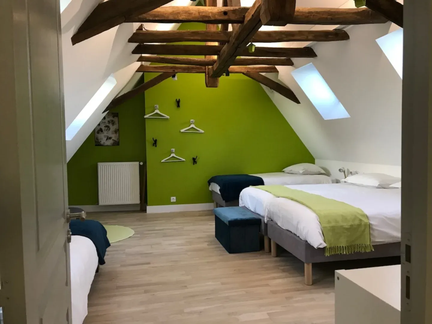 Family attic bedroom with four single beds, Logis Escale
