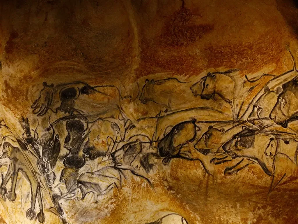 Animal paintings of the Chauvet 2 cave in the Ardèche